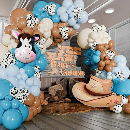 117 Parça Mavi - Sarı Kovboy Parti Balon Kemer ve Şapka Seti - MAKKA