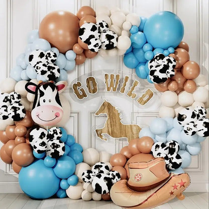 117 Parça Mavi - Sarı Kovboy Parti Balon Kemer ve Şapka Seti - MAKKA