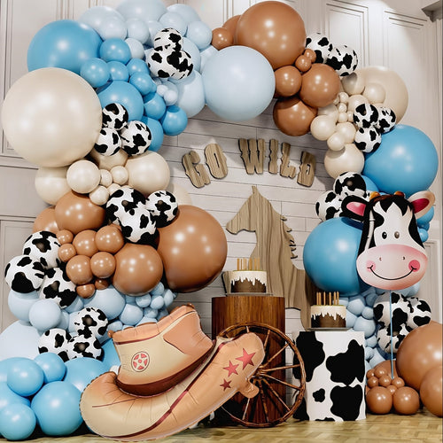 117 Parça Mavi - Sarı Kovboy Parti Balon Kemer ve Şapka Seti - MAKKA