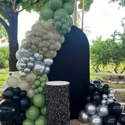 117 Parça Metalik Siyah Yeşil Gri Gümüş Parti Balon Seti - MAKKA