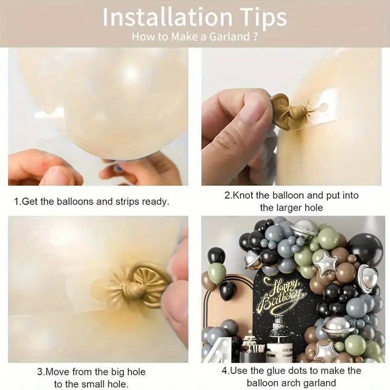 117 Parça Metalik Siyah Yeşil Gri Gümüş Parti Balon Seti - MAKKA