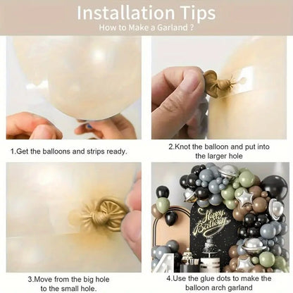 117 Parça Metalik Siyah Yeşil Gri Gümüş Parti Balon Seti - MAKKA