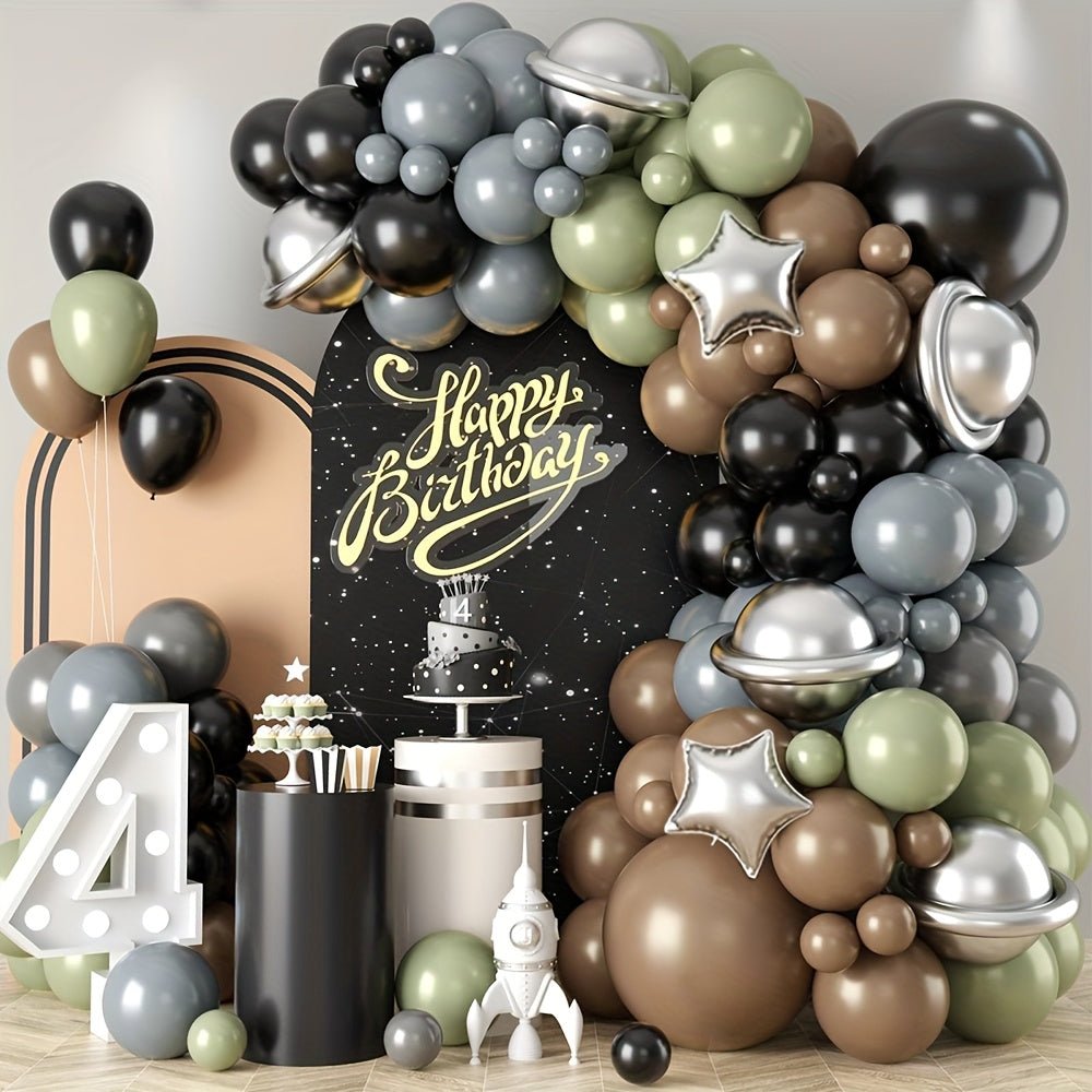 117 Parça Metalik Siyah Yeşil Gri Gümüş Parti Balon Seti - MAKKA