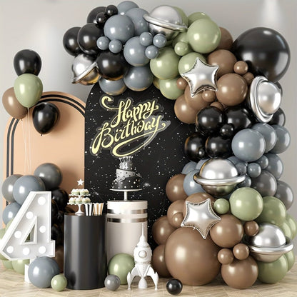 117 Parça Metalik Siyah Yeşil Gri Gümüş Parti Balon Seti - MAKKA
