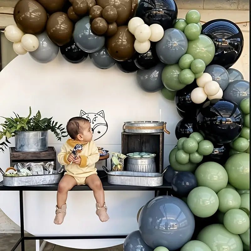 117 Parça Metalik Siyah Yeşil Gri Gümüş Parti Balon Seti - MAKKA