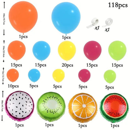 118 Parça Meyve Temalı Renkli Parti Balon Seti Folyo Lateks - MAKKA