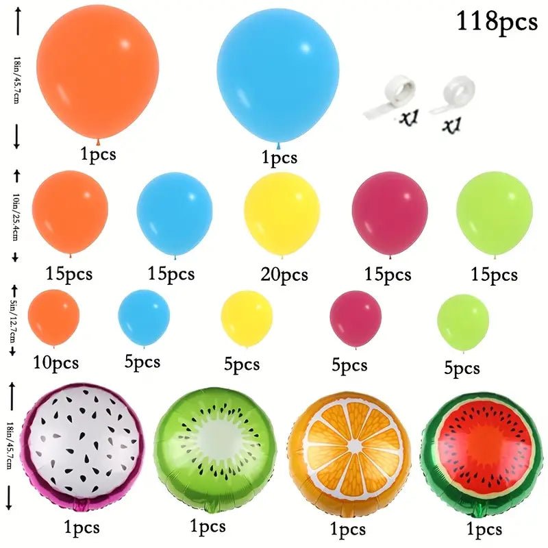 118 Parça Meyve Temalı Renkli Parti Balon Seti Folyo Lateks - MAKKA
