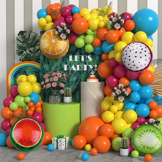 118 Parça Meyve Temalı Renkli Parti Balon Seti Folyo Lateks - MAKKA