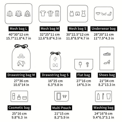 11'li Düz Renk Valiz Paketleme Küpleri Seyahat Düzenleyici Seti - MAKKA