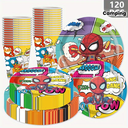 120 Parça Süper Kahraman Temalı Tek Kullanımlık Parti Sofra Seti - MAKKA