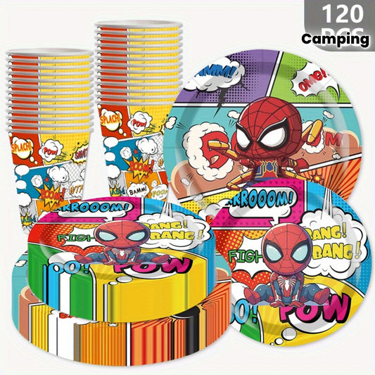 120 Parça Süper Kahraman Temalı Tek Kullanımlık Parti Sofra Seti - MAKKA