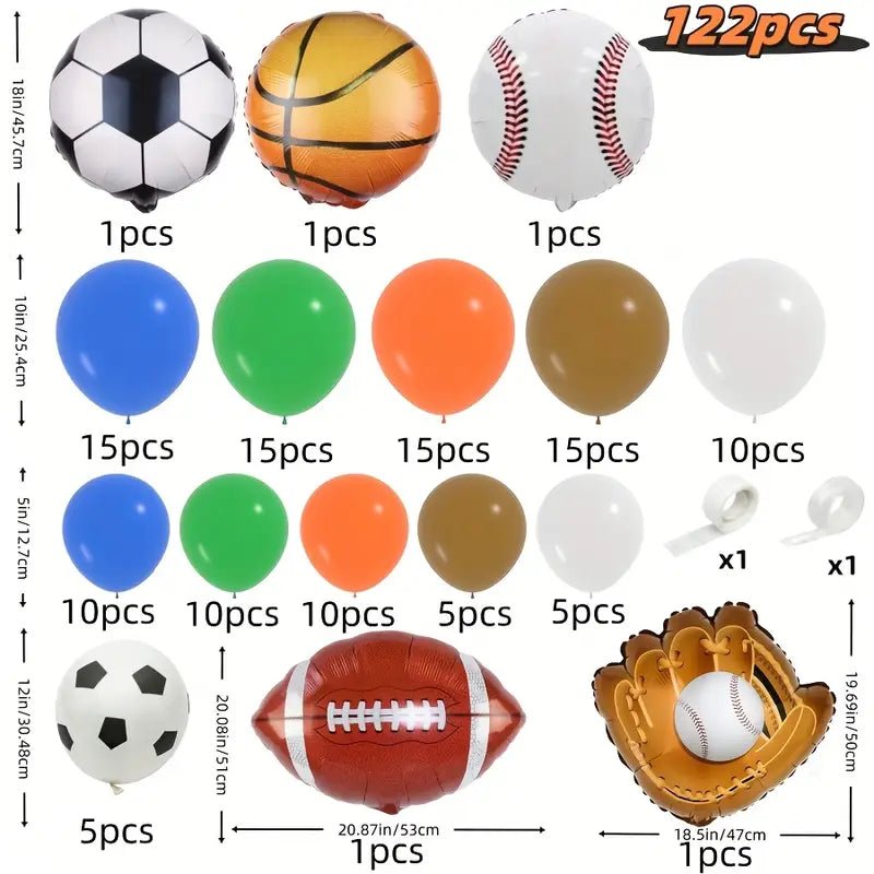122 Parça Spor Temalı Balon Garland Seti Futbol Basketbol Beyzbol - MAKKA