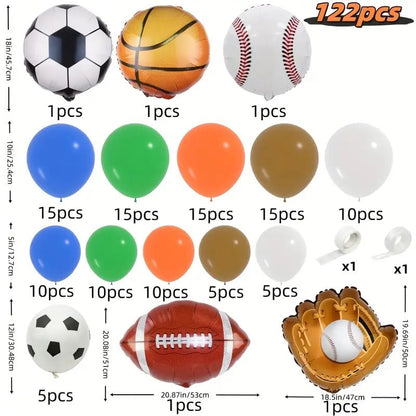 122 Parça Spor Temalı Balon Garland Seti Futbol Basketbol Beyzbol - MAKKA