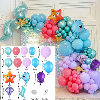 124 Parça Deniz Dünyası Parti Balon Zinciri - Deniz Temalı - MAKKA