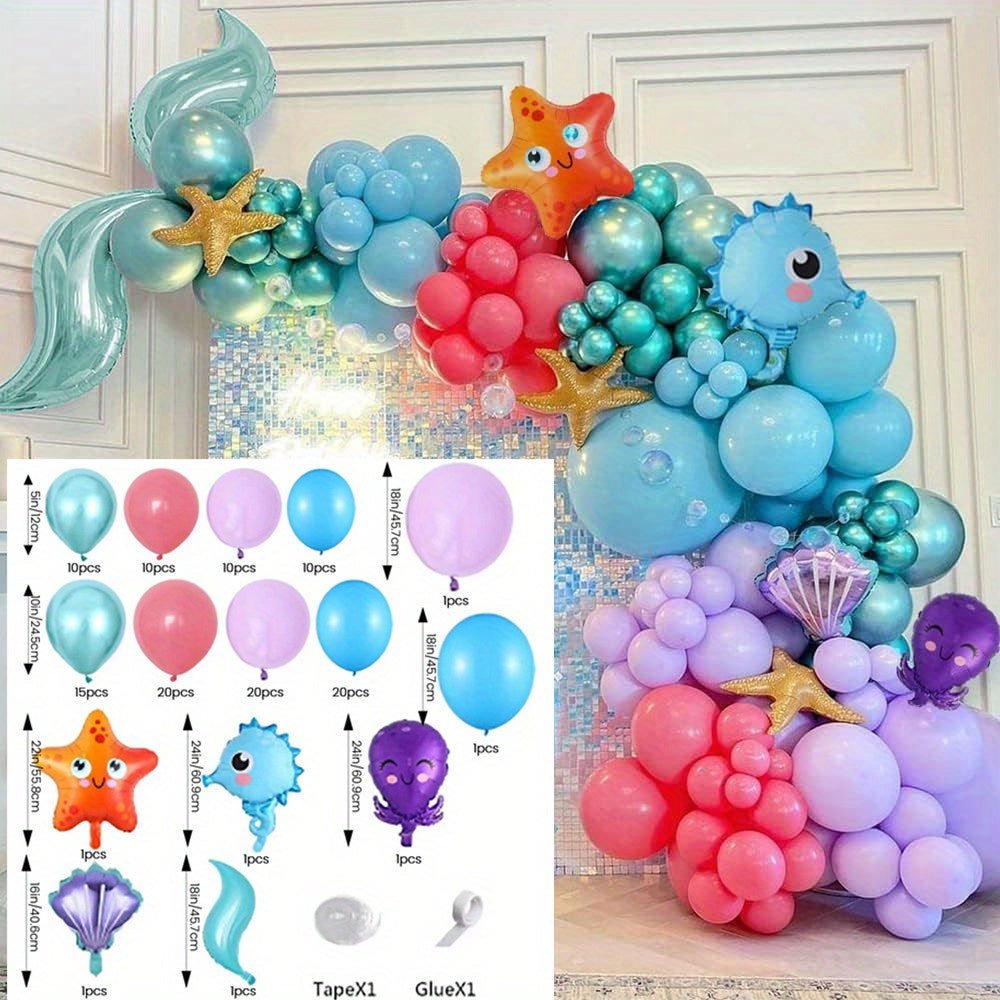 124 Parça Deniz Dünyası Parti Balon Zinciri - Deniz Temalı - MAKKA