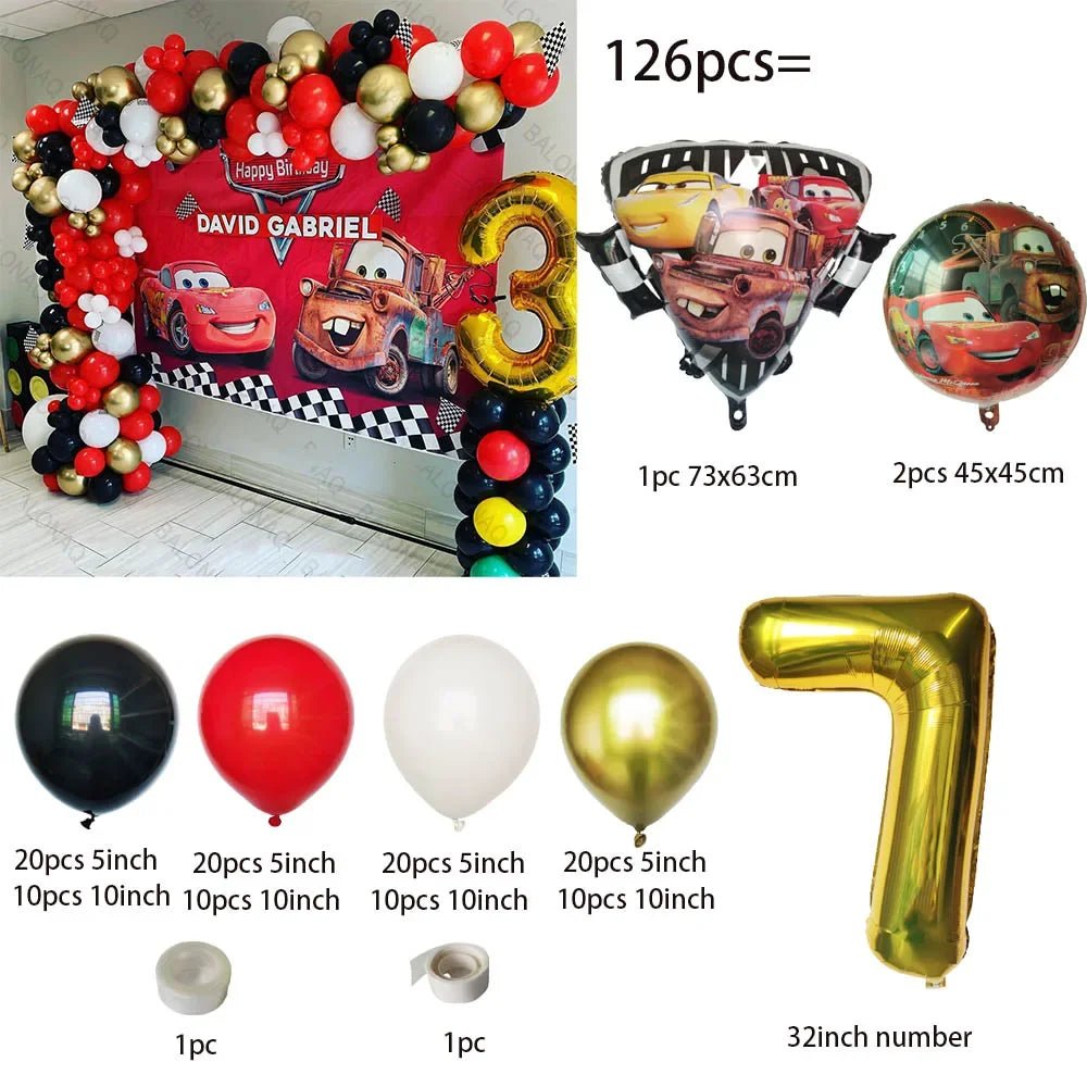 126 Parça Disney Arabalar Şimşek McQueen Doğum Günü Balon Seti - MAKKA