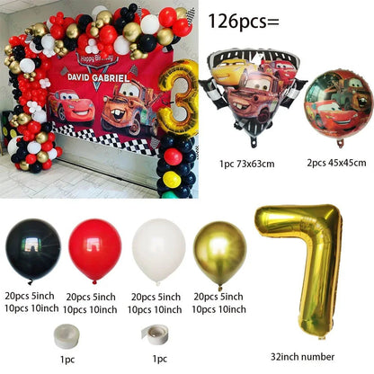 126 Parça Disney Arabalar Şimşek McQueen Doğum Günü Balon Seti - MAKKA