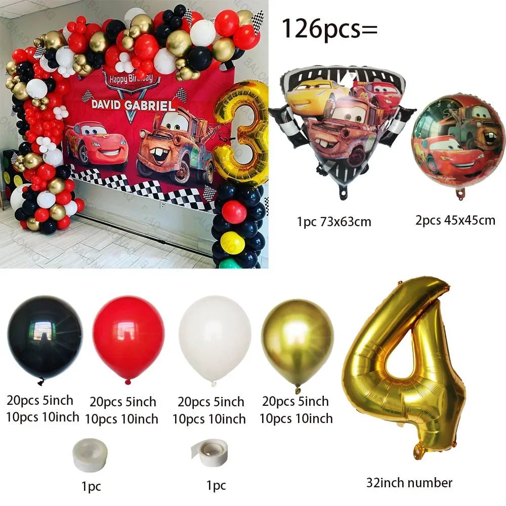 126 Parça Disney Arabalar Şimşek McQueen Doğum Günü Balon Seti - MAKKA