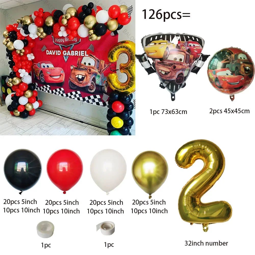 126 Parça Disney Arabalar Şimşek McQueen Doğum Günü Balon Seti - MAKKA