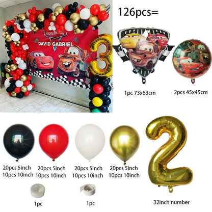126 Parça Disney Arabalar Şimşek McQueen Doğum Günü Balon Seti - MAKKA