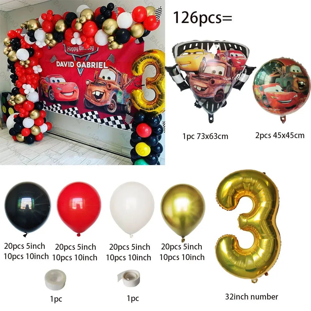 126 Parça Disney Arabalar Şimşek McQueen Doğum Günü Balon Seti - MAKKA
