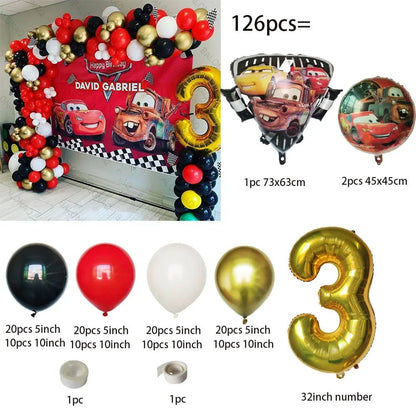 126 Parça Disney Arabalar Şimşek McQueen Doğum Günü Balon Seti - MAKKA