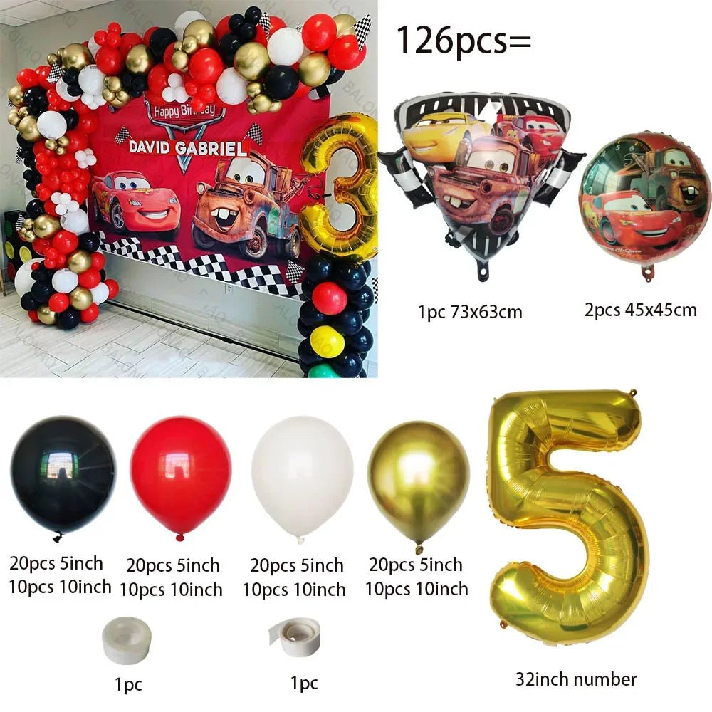 126 Parça Disney Arabalar Şimşek McQueen Doğum Günü Balon Seti - MAKKA