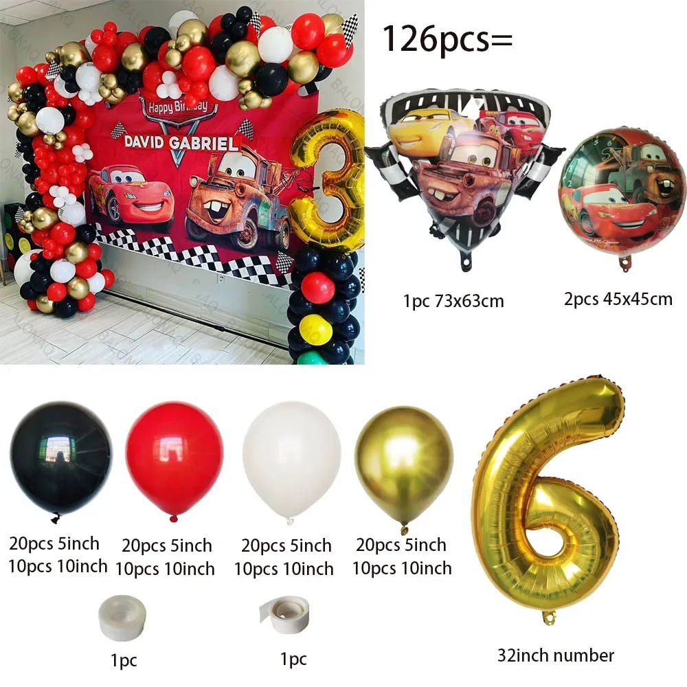126 Parça Disney Arabalar Şimşek McQueen Doğum Günü Balon Seti - MAKKA