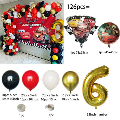 126 Parça Disney Arabalar Şimşek McQueen Doğum Günü Balon Seti - MAKKA
