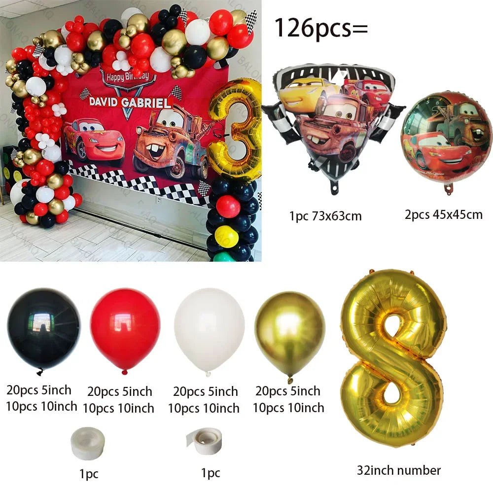 126 Parça Disney Arabalar Şimşek McQueen Doğum Günü Balon Seti - MAKKA