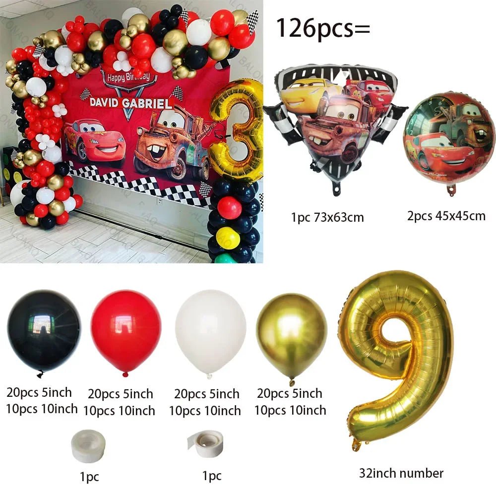 126 Parça Disney Arabalar Şimşek McQueen Doğum Günü Balon Seti - MAKKA