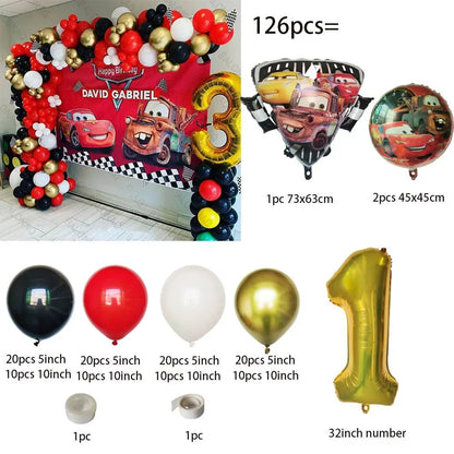 126 Parça Disney Arabalar Şimşek McQueen Doğum Günü Balon Seti - MAKKA