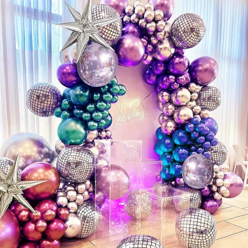 135 Parça Metalik Balon Garland Seti Disco Temalı Parti Süsleri - MAKKA