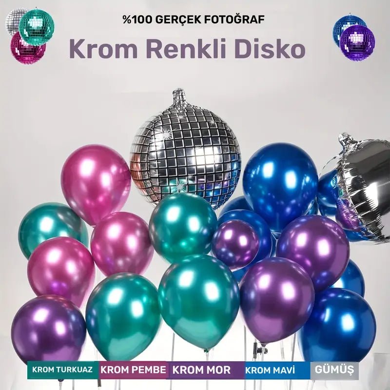 135 Parça Metalik Balon Garland Seti Disco Temalı Parti Süsleri - MAKKA