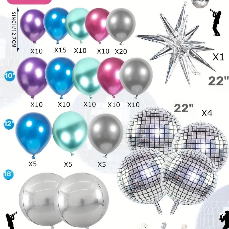 135 Parça Metalik Balon Garland Seti Disco Temalı Parti Süsleri - MAKKA