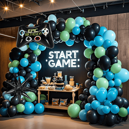 135 Parça Oyun Temalı Balon Kemer Seti Siyah Mavi Yeşil - MAKKA