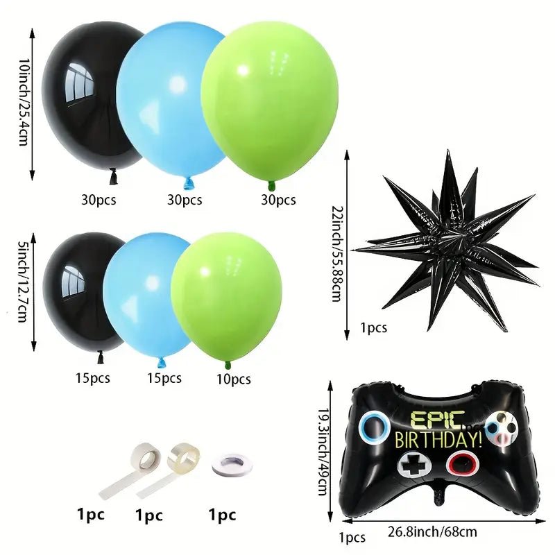 135 Parça Oyun Temalı Balon Kemer Seti Siyah Mavi Yeşil - MAKKA
