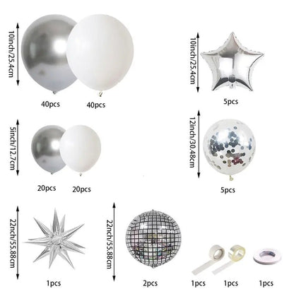 136 Parça Retro Disko Topu Folyo Balon Seti, Gümüş Işıltılı - MAKKA