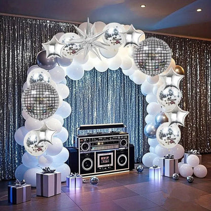 136 Parça Retro Disko Topu Folyo Balon Seti, Gümüş Işıltılı - MAKKA
