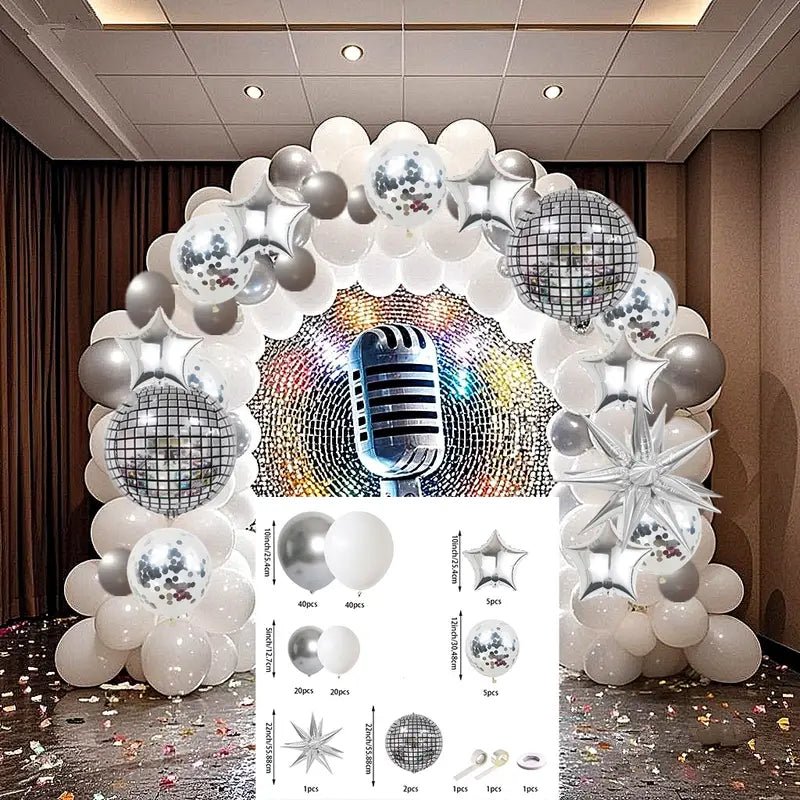 136 Parça Retro Disko Topu Folyo Balon Seti, Gümüş Işıltılı - MAKKA