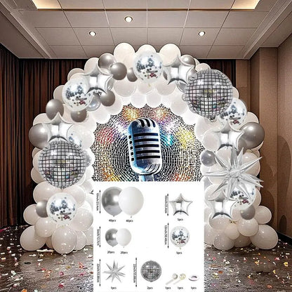 136 Parça Retro Disko Topu Folyo Balon Seti, Gümüş Işıltılı - MAKKA