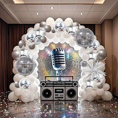 136 Parça Retro Disko Topu Folyo Balon Seti, Gümüş Işıltılı - MAKKA