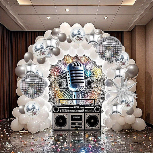 136 Parça Retro Disko Topu Folyo Balon Seti, Gümüş Işıltılı - MAKKA