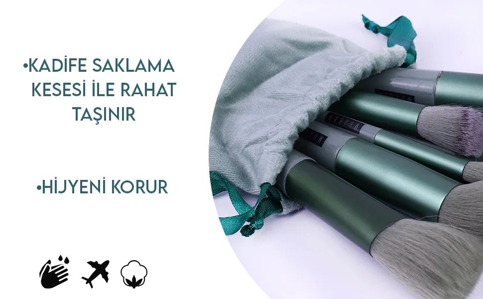 13'lü Makyaj Fırça Seti Yumuşak Sentetik Kıllı Çantalı - MAKKA