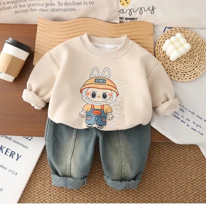 1–5 Yaş Unisex Karakter Baskılı Uzun Kollu Sweat Pantolon Takım - MAKKA