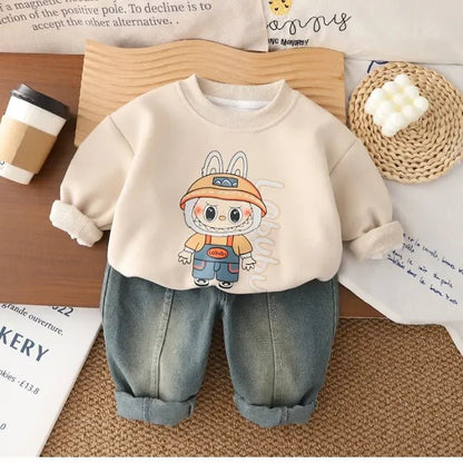 1–5 Yaş Unisex Karakter Baskılı Uzun Kollu Sweat Pantolon Takım - MAKKA