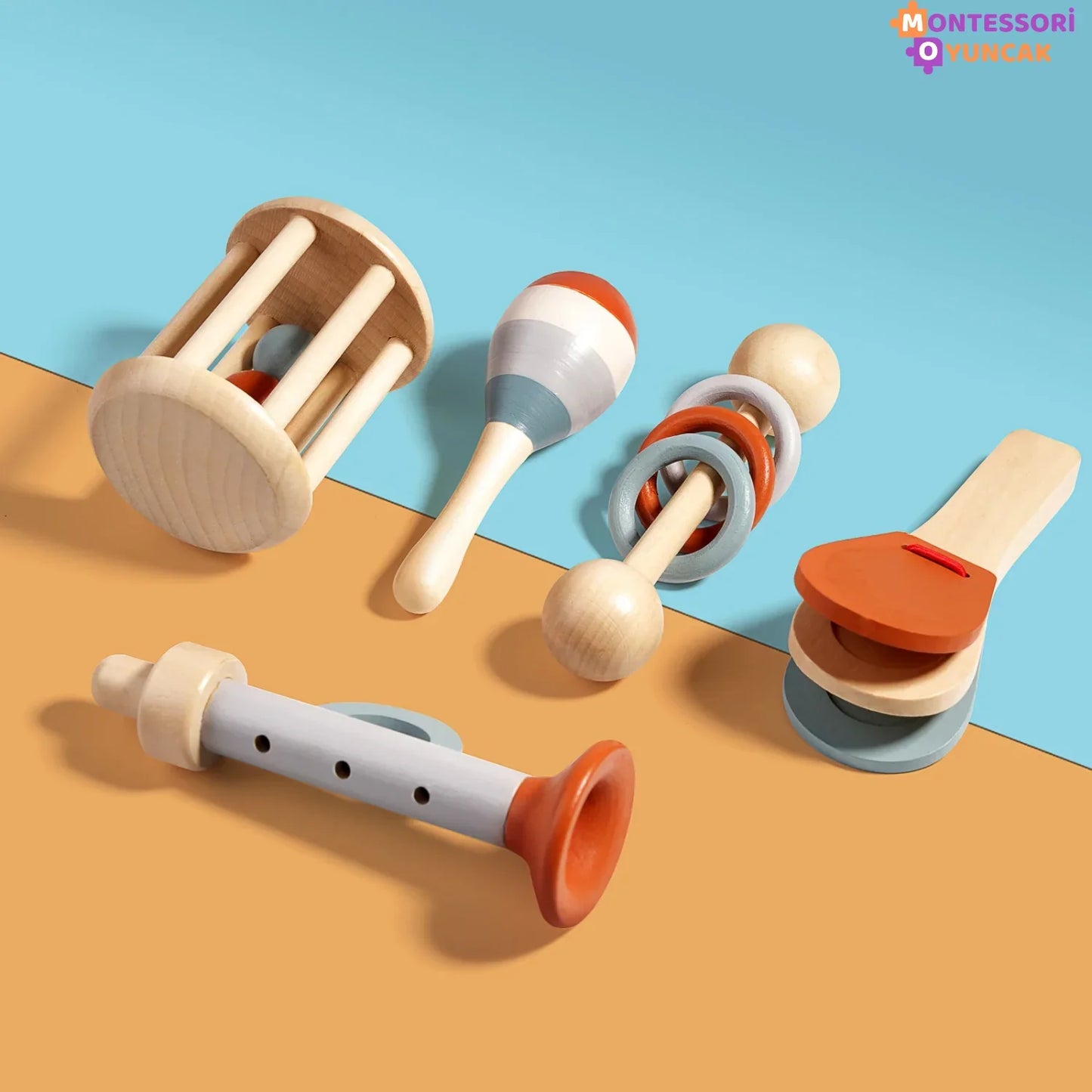 Montessori Ahşap 5 Parçalı Müzik Enstrüman Eğitici Seti - MAKKA