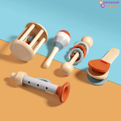 Montessori Ahşap 5 Parçalı Müzik Enstrüman Eğitici Seti - MAKKA