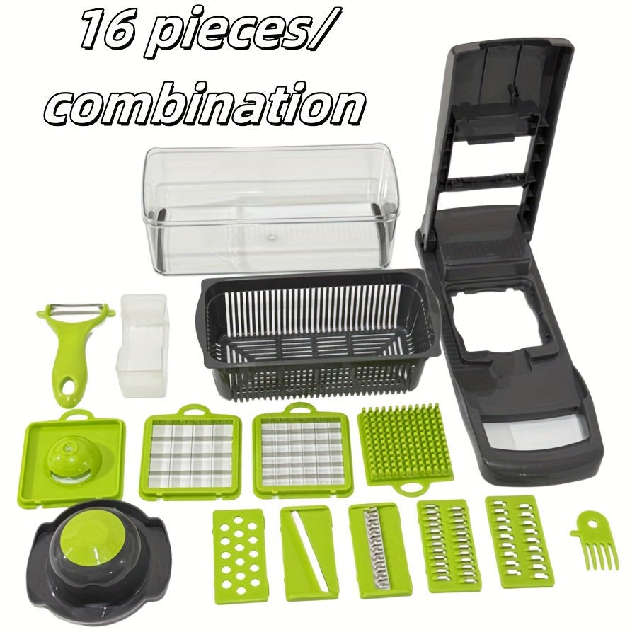 16 Parça Çok Fonksiyonlu Sebze Doğrayıcı ve Dilimleyici Seti - MAKKA