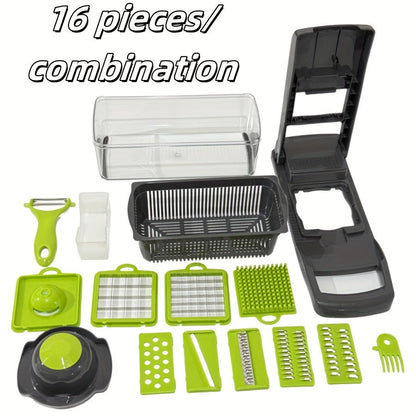 16 Parça Çok Fonksiyonlu Sebze Doğrayıcı ve Dilimleyici Seti - MAKKA